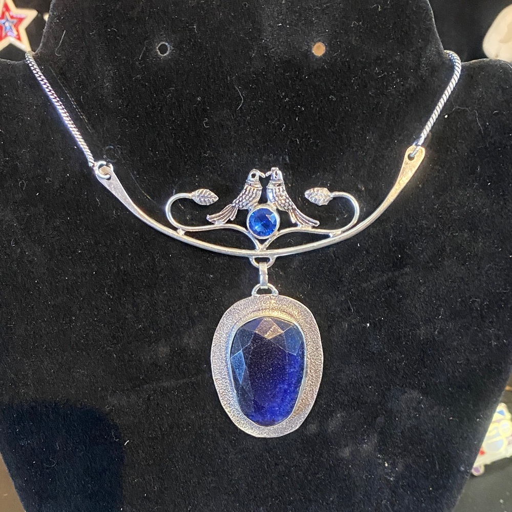 Elegant Blue and Silver Art Nouveau Style Necklace